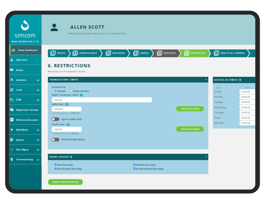 Simcom Water dashboard screen 2